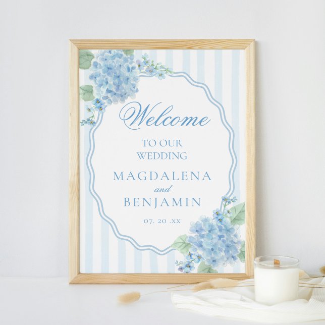 Elegant Victorian Blue Hydrangea Wedding Welcome Poster (Creator Uploaded)