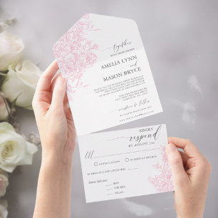 Elegant Victorian Blush Pink Floral Wedding All In One Invitation