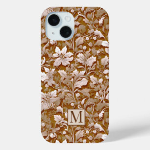 Elegant victorian brown white floral iPhone 15 case