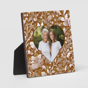Elegant victorian brown white floral photo heart plaque