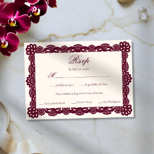 Elegant Victorian Burgundy Ivory Lace Wedding Meal RSVP Card