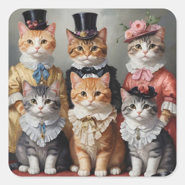 Elegant victorian cats square sticker (Front)