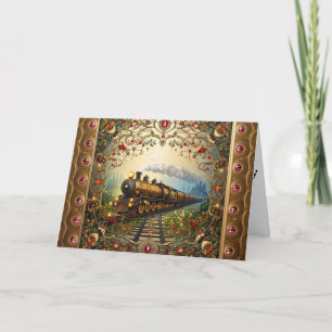 Elegant Victorian Christmas Steam Train Holiday Card