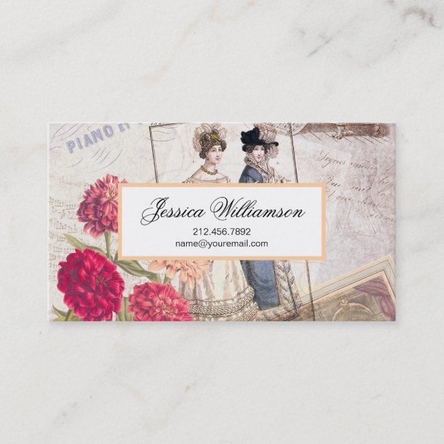 Elegant Victorian Fashion Ephemera Collage Business Card (Front)