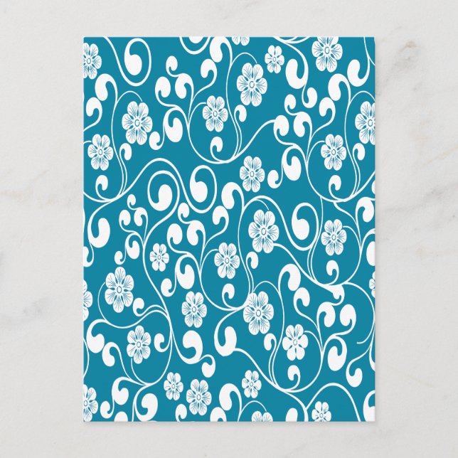 Elegant Victorian Floral Design Blue Postcard (Front)