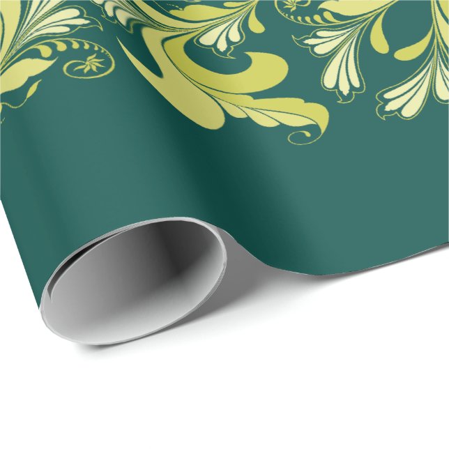 Elegant victorian floral pattern green yellow wrapping paper (Roll Corner)
