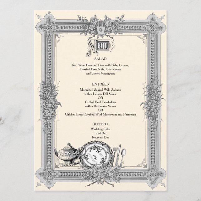Elegant, Victorian Frame, Vintage Wedding Menu (Front)