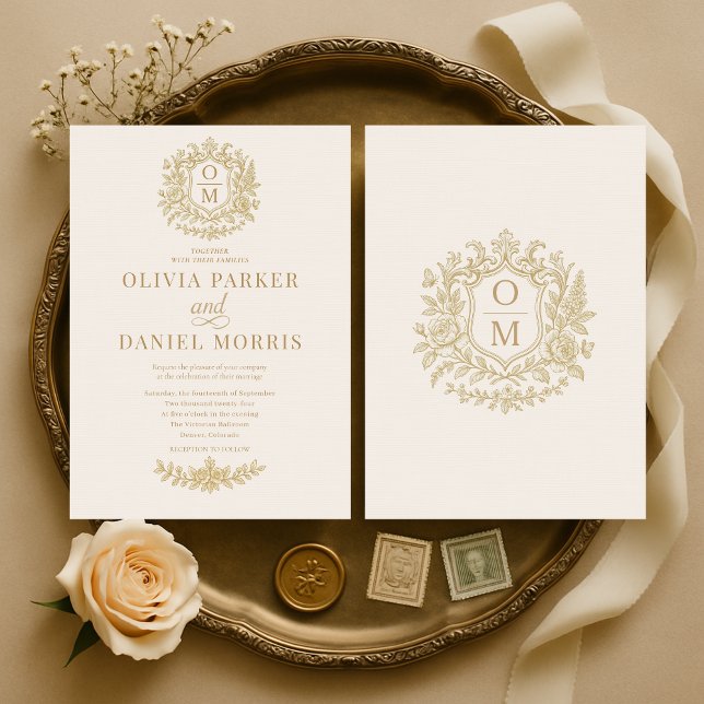 Elegant Victorian French Gold Floral Wedding Invitation (Creator Uploaded)