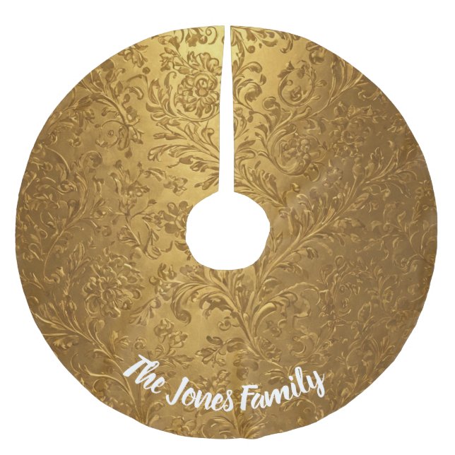 Elegant Victorian Gold Floral Christmas Accent Brushed Polyester Tree Skirt (Front)