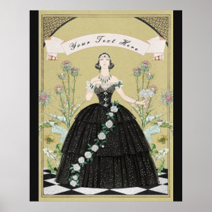 Elegant Victorian Gothic Lady White Roses Thistles Poster