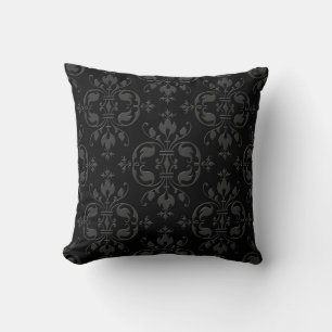 Elegant Victorian Grey over Black Damask Cushion