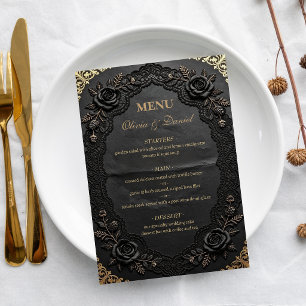 Elegant Victorian Lace Black Luxury Wedding Menu