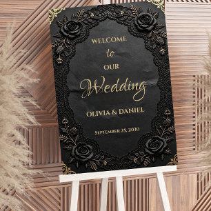 Elegant Victorian Lace Black Luxury Wedding Sign