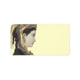 Elegant Victorian Lady in Profile Colour Label