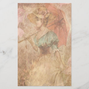 Elegant Victorian Lady Umbrella Stationery