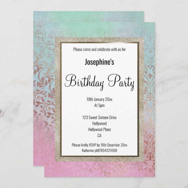 ELEGANT VICTORIAN MARBLE BIRTHDAY INVITATION (Front/Back)