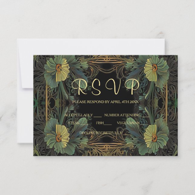 Elegant victorian moody dark botanical  RSVP card (Front)