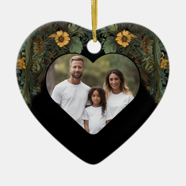 Elegant victorian moody dark green gold botanical  ceramic tree decoration (Front)