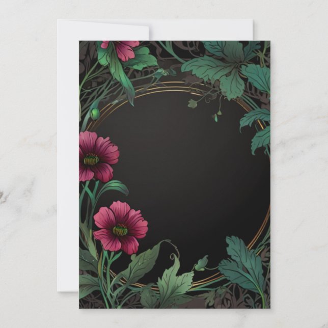 Elegant victorian moody dark green pink floral invitation (Front)