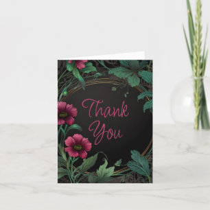 Elegant victorian moody dark green pink floral thank you card