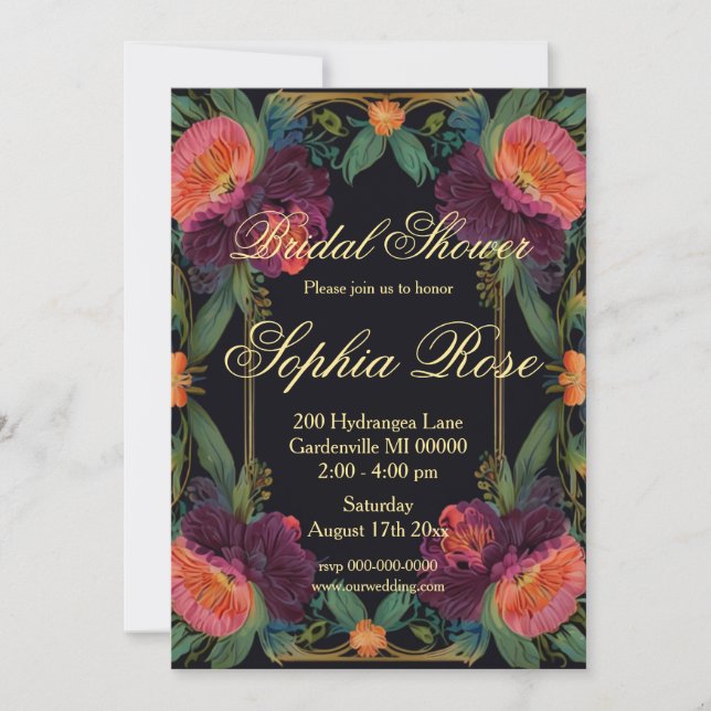 Elegant Victorian moody dark pink magenta floral  Invitation (Front)