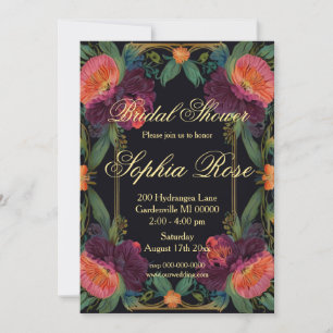 Elegant Victorian moody dark pink magenta floral  Invitation