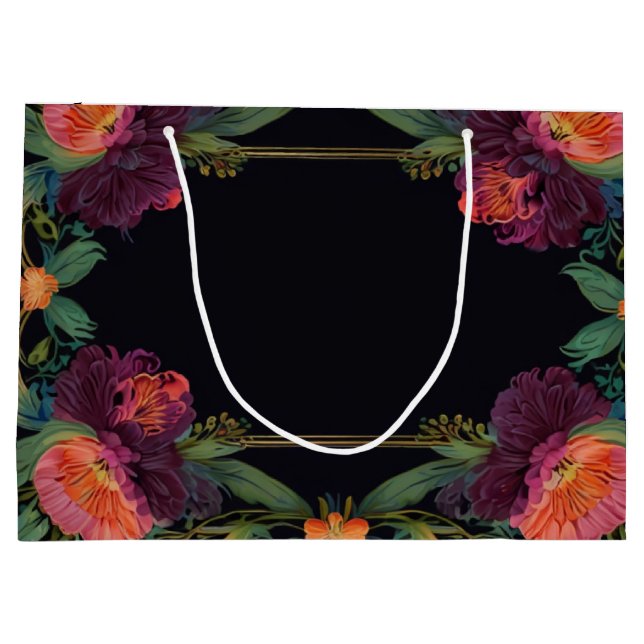 Elegant Victorian moody dark pink magenta floral  Large Gift Bag (Back)