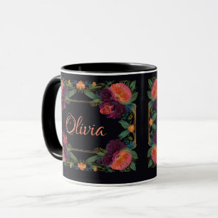 Elegant Victorian moody dark pink magenta floral Mug