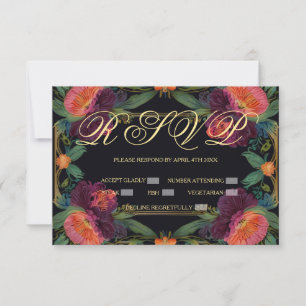 Elegant Victorian moody dark pink magenta floral  RSVP Card