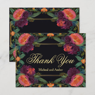 Elegant Victorian moody dark pink magenta floral Thank You Card