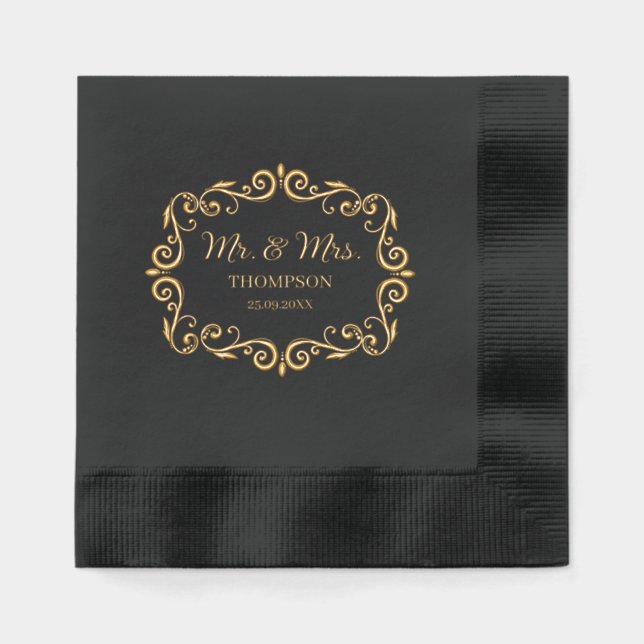 Elegant Victorian Mr and Mrs Wedding Foil Napkins (Front)
