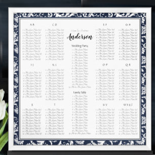 Elegant Victorian Navy Blue Damask Seating Chart