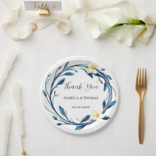 Elegant Victorian Navy Blue Lily Floral Botanical Paper Plate