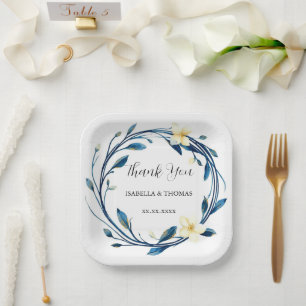 Elegant Victorian Navy Blue Lily Floral Botanical Paper Plate