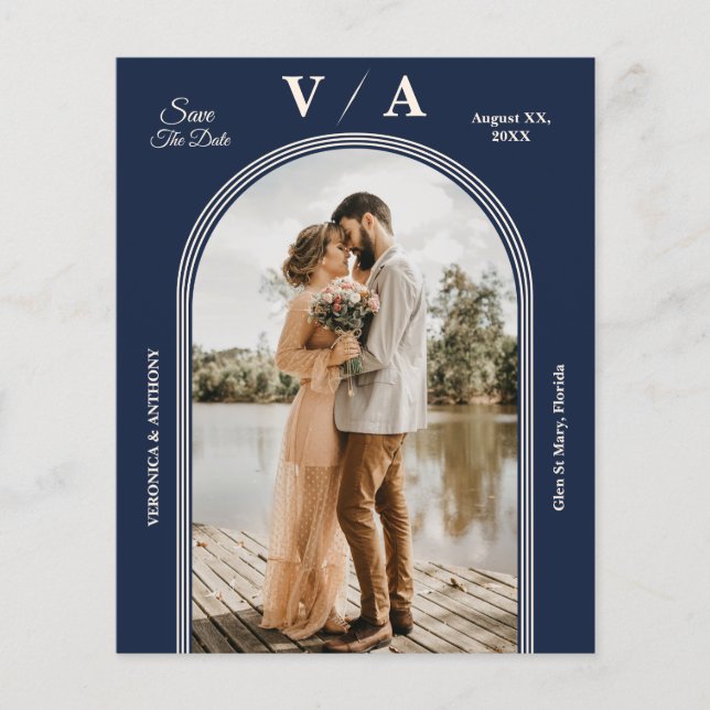 Elegant Victorian Navy Blue Wedding Save The Date  Flyer (Front)