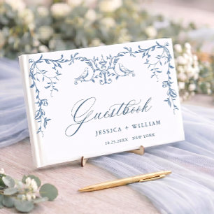 Elegant Victorian Ornate Blue Floral Wedding Guest Book