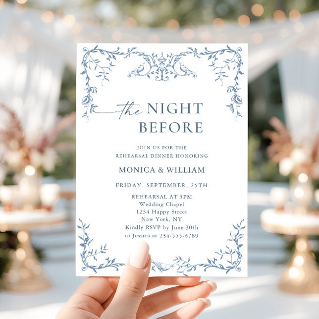 Elegant Victorian Ornate Blue Rehearsal Dinner Invitation (Creator Uploaded)