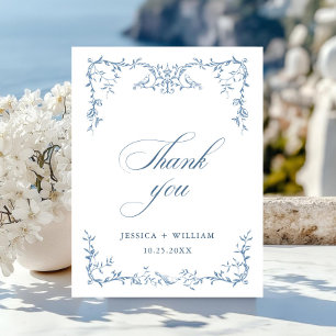 Elegant Victorian Ornate Floral Blue Wedding Postcard