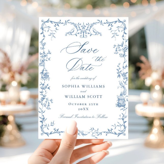 Elegant Victorian Ornate Floral Dusty Blue Wedding Save The Date (Creator Uploaded)