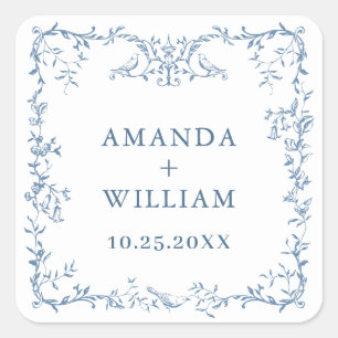 Elegant Victorian Ornate Floral Dusty Blue Wedding Square Sticker