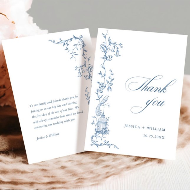 Elegant Victorian Ornate Floral Dusty Blue Wedding Thank You Card (Creator Uploaded)