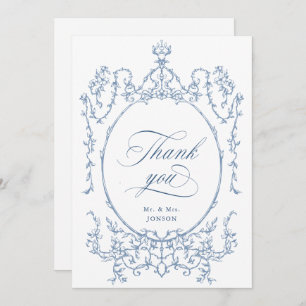 Elegant Victorian Ornate Floral Dusty Blue Wedding Thank You Card