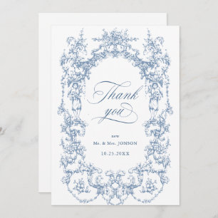 Elegant Victorian Ornate Floral Dusty Blue Wedding Thank You Card