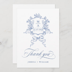 Elegant Victorian Ornate Floral Dusty Blue Wedding Thank You Card
