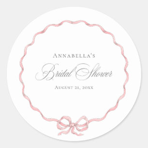 Elegant Victorian Pastel Floral Bow Bridal Shower Classic Round Sticker