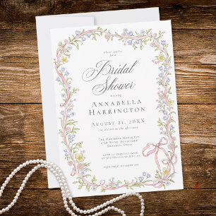 Elegant Victorian Pastel Floral Bow Bridal Shower Invitation