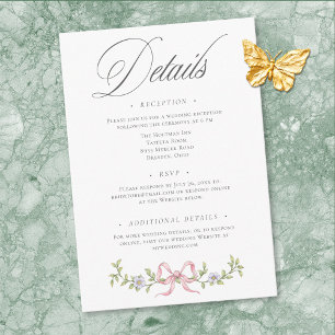 Elegant Victorian Pastel Floral Bow Wedding Detail Enclosure Card