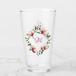 Elegant Victorian Pink Floral Border Monogrammed G Glass
