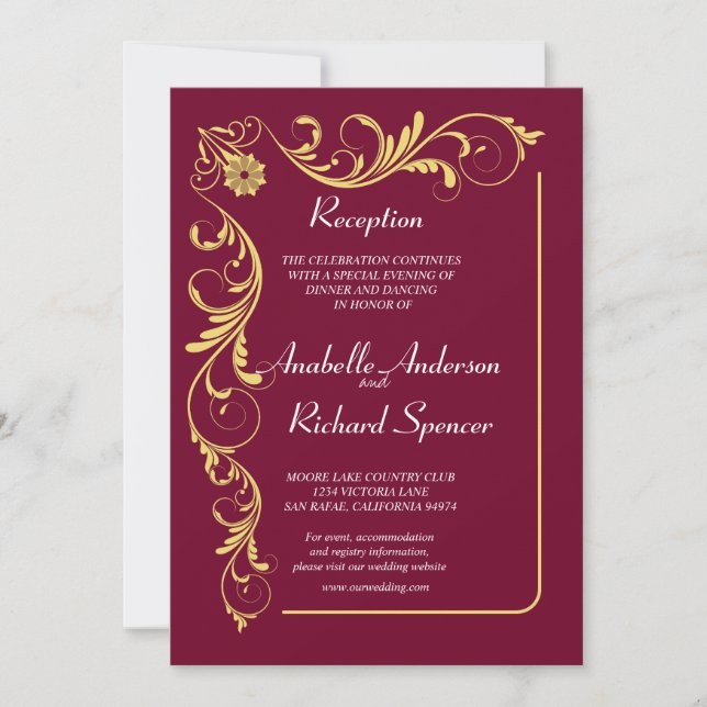 Elegant Victorian Reception Wedding  Invitation (Front)