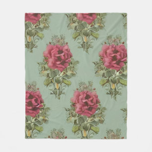 Elegant Victorian Red Rose Pattern Fleece Blanket
